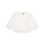 Blouse fille unie avec applications florales blanc