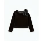 Blouse pour fille en velours avec détail de paillettes sur l épaule noir Blouse pour fille en velours avec détail de paillettes sur l épaule noir