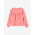 Blouse fille � volant en gaze de coton corail