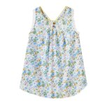 Blouse fleurie � bretelles crois�es ana�s bleu ciel fleuri rose