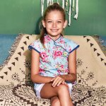 Blouse fleurie � col mao annam bleu turquoise rose fuchsia