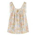 Blouse fleurie liberty � bretelles crois�es ana�s jaune bleu rose pastel