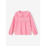 Blouse en gaze col claudine fantaisie fille vieux rose