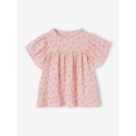 Blouse en gaze de coton bio fille manches papillon rose Blouse en gaze de coton bio fille manches papillon rose