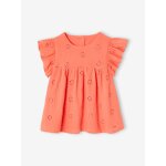 Blouse en gaze de coton brode fille corail