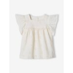 Blouse en gaze de coton brodée fleurs fille écru Blouse en gaze de coton brodée fleurs fille écru