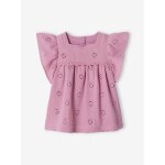 Blouse en gaze de coton brodée fleurs fille mauve Blouse en gaze de coton brodée fleurs fille mauve