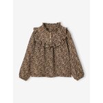 Blouse en gaze de coton motif zébré fille chocolat Blouse en gaze de coton motif zébré fille chocolat