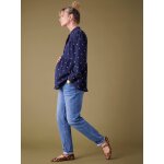 Blouse grossesse et allaitement gaze coton fleurs brodes marine