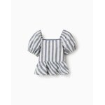 Blouse en lin � rayures et volants you&me beige clair