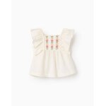 Blouse � manches volant�es et broderie beige