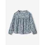 Blouse motifs fleurs fille bleu gris
