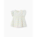 Blouse avec motif floral vintage et volants blanc
