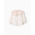 Blouse en popeline avec dtails brods orange clair