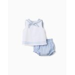 Blouse sans manches + bloomer en coton bleu clair