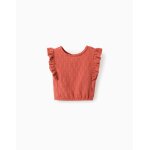 Blouse sans manches � broderie anglaise et volants orange
