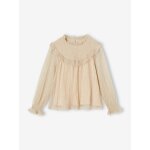 Blouse à smocks en tulle irisé fille or Blouse à smocks en tulle irisé fille or