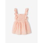 Blouse smockée à bretelles volantées fille corail Blouse smockée à bretelles volantées fille corail