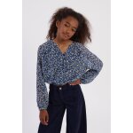Blouse en voile, imprim fleuri bleu