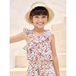 Blouse  volant asymtrique fille imprime fleurs cru