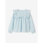 Blouse à volants en broderie anglaise fille bleu ciel Blouse à volants en broderie anglaise fille bleu ciel
