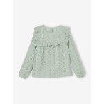 Blouse à volants en broderie anglaise fille vert sauge Blouse à volants en broderie anglaise fille vert sauge