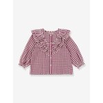 Blouse � volants fille motifs carreaux rouge