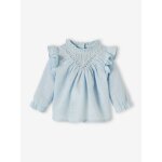 Blouse volante bb en tissu flamm bleu ciel