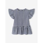 Blouse volantée à carreaux vichy fille carreaux marine Blouse volantée à carreaux vichy fille carreaux marine