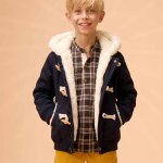Blouson gar�on noir � capuche doubl� imitation mouton jude noir