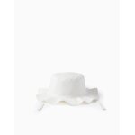 Bob en coton � broderie et liens lat�raux beige clair