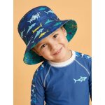Bob de plage anti - uv r�versible - gar�on bleu / vert � motifs