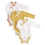 Bodies b�b� en coton � manches longues lot de 3 - sunlight jaune / blanc