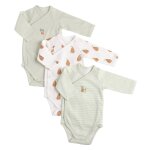 Bodies b�b� manches longues en coton lot de 3 - botanica vert / blanc