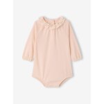 Body b�b� fille col volant� manches longues rose p�le
