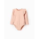 Body côtelé À manches longues avec volants rose clair Body côtelé À manches longues avec volants rose clair