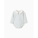 Body en coton � manches longues � rayures blanc