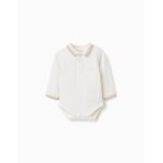 Body polo en coton � manches longues � rayures blanc