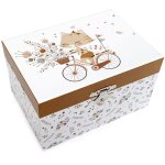 Bo�te � bijoux musicale chat dans la prairie lutin petit pois beige, marron, vert