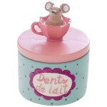 Bo�te � dents de lait d�corative avec petite souris rose, bleu, blanc