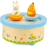 Boite  musique poule et lapin beige