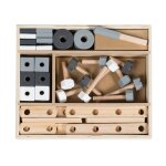 Boite � outils pour enfant - 46 pi�ces - caisse de bricolage naturel, gris et blanc