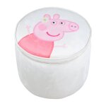 Boite de rangement en bois et velours - pouf coffre rond peppa pig beige - peppa pig