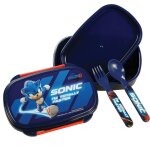 Bo�te � repas sonic the hedgehog avec couverts et cuill�re fourchette bleu marine