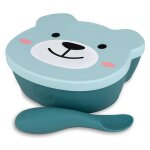 Bol � ventouse en silicone + cuill�re - ourson bleu bleu