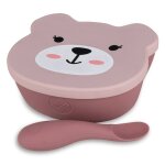 Bol � ventouse en silicone + cuill�re - ourson rose rose