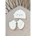 Bonnet bébé et chaussons en tricot hello baby ecru Bonnet bébé et chaussons en tricot hello baby ecru