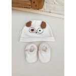 Bonnet bb et chaussons en velours zeste d'amour ecru