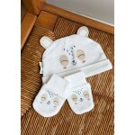 Bonnet bb et moufles anti - griffures baby panda ecru