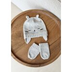 Bonnet bébé et moufles en tricot esmée gris Bonnet bébé et moufles en tricot esmée gris
